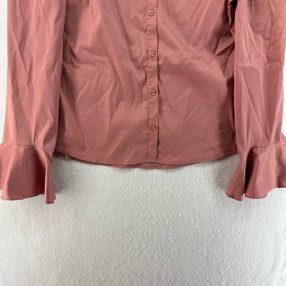 Express Cropped Top Womens L Coral Bell Long Sleeve Off Shoulder Button Up Boho - Picture 7 of 13